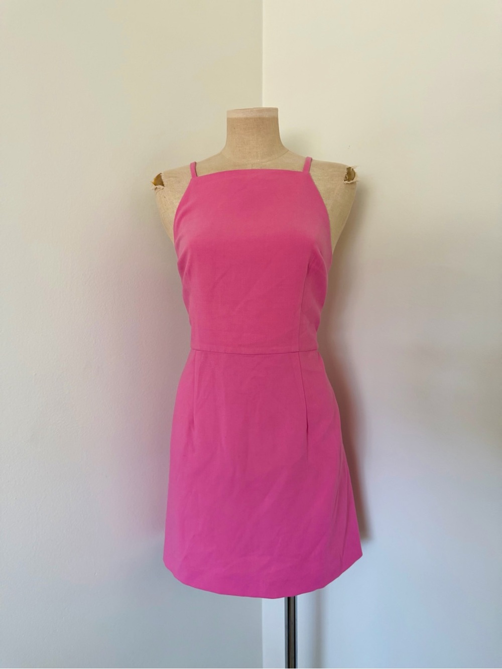 French Connection Morning Glory Pink Square-Neck Mini Dress